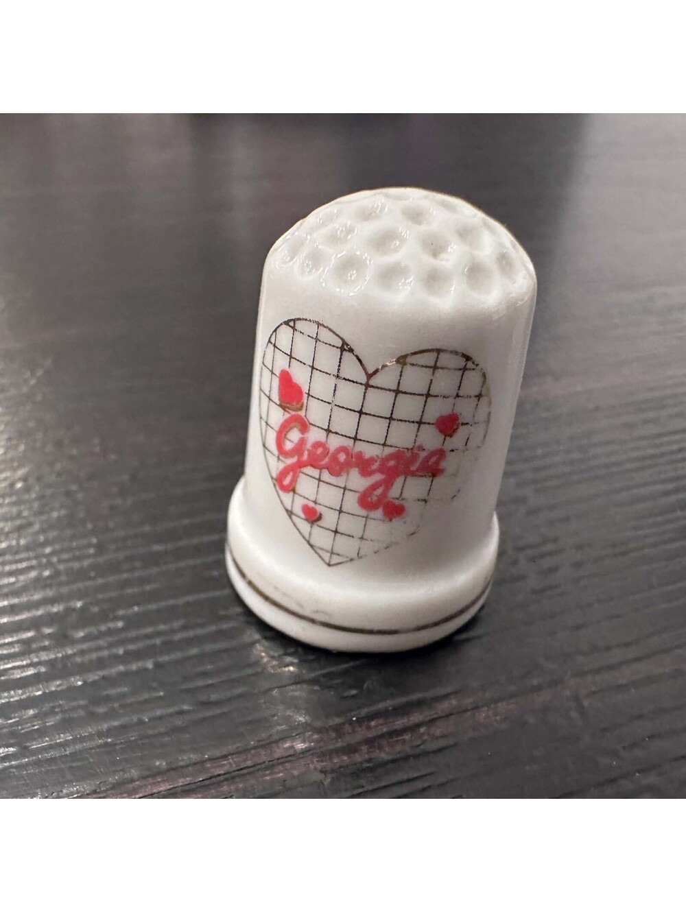 Vintage Georgia Souvenir Porcelain Thimble Heart Love Travel Collectible VGC